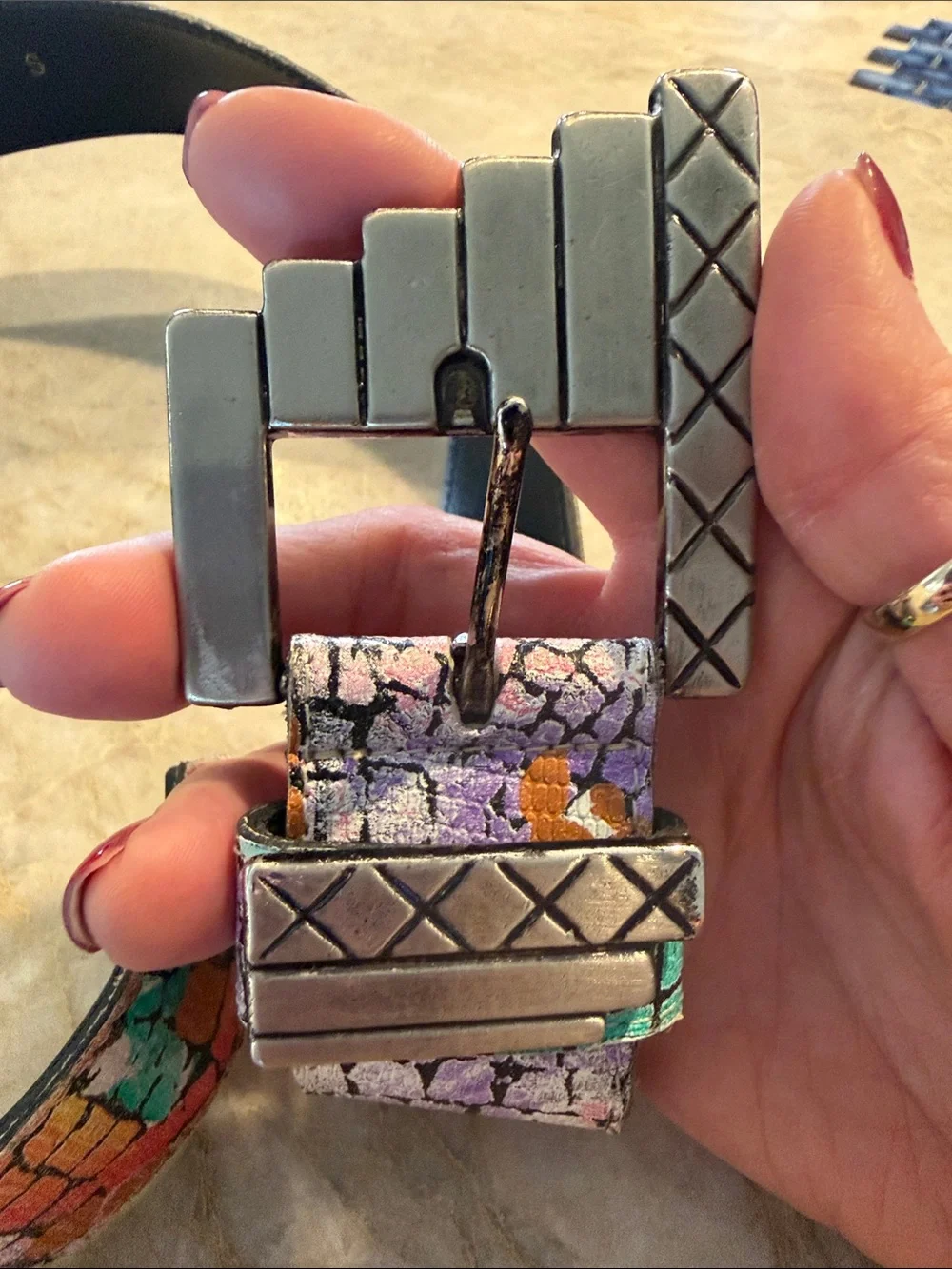 Multicolor Textured Women's Belt with Statement Gunmetal Buckle